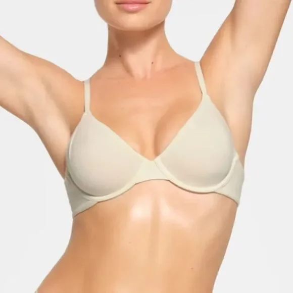 NWT SKIMS Cotton Jersey T Shirt Bra In Bone White - Picture 4 of 8